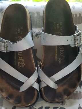 Birkenstock Silver Metallic Leather Cross-Strap Sandals